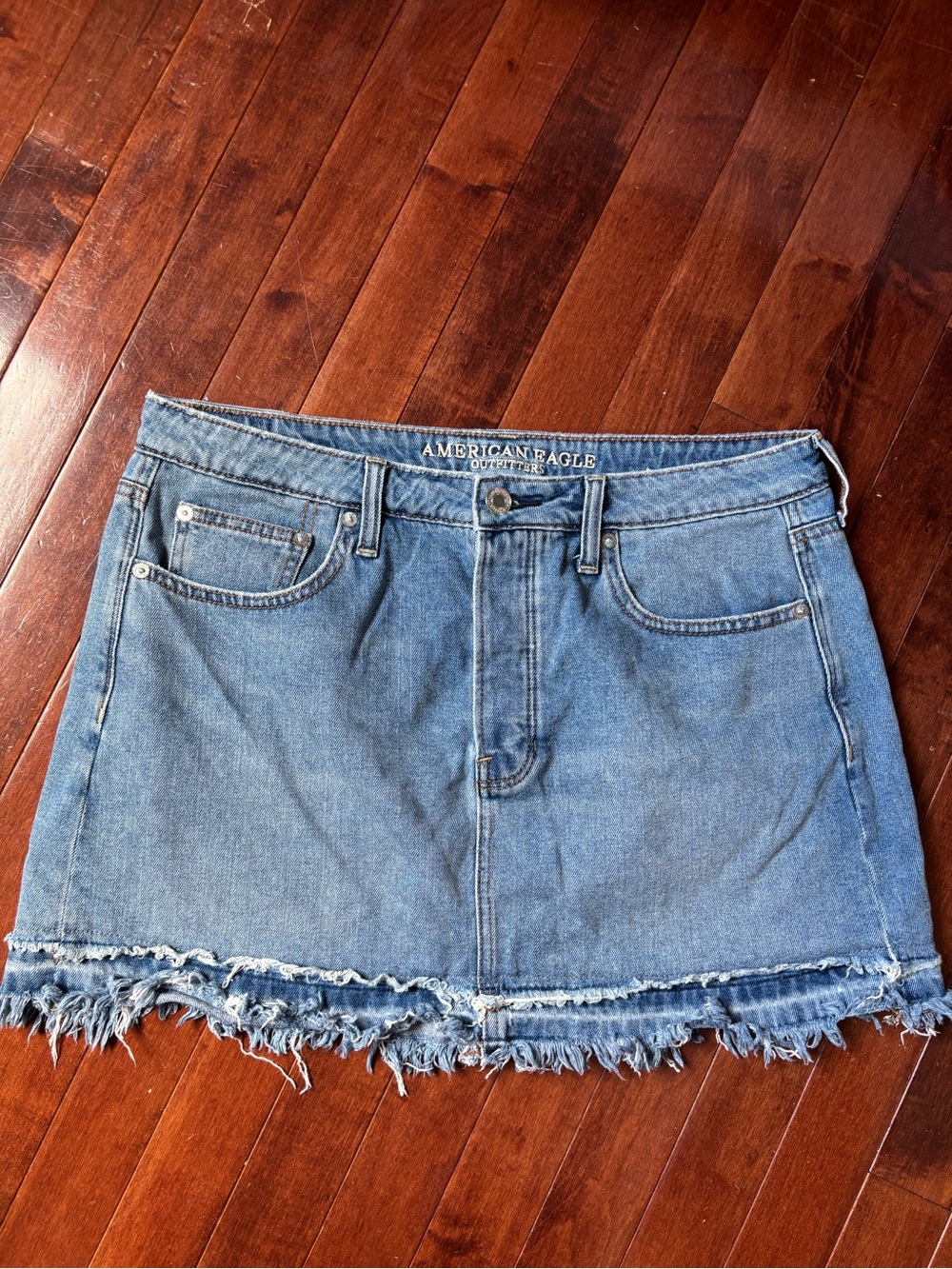 American Eagle Frayed Denim Mini Skirt